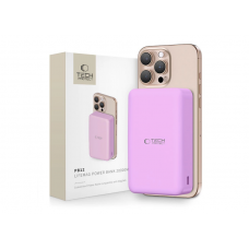 Nešiojamas įkroviklis - akumuliatorius 20000mAh USB + USB C 15W su bevieliu įkrovikliu, su indikatoriumi QC rožinis (purple) Tech-Protect PB12